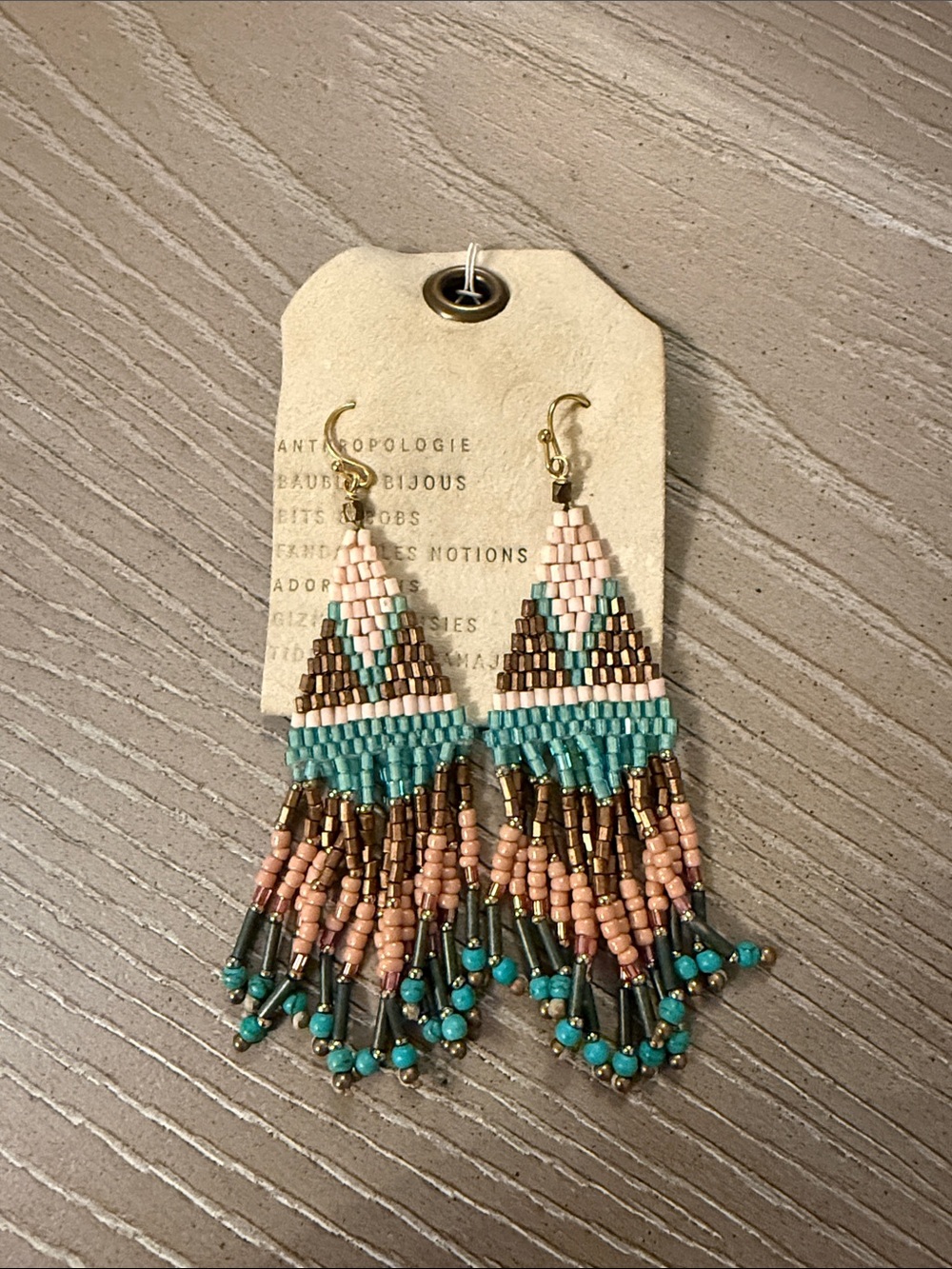 Anthropologie Pink, Turquoise & Brown Beaded Fringe Earrings